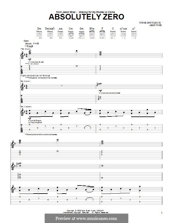 Absolutely Zero: For guitar with tab by Jason Mraz