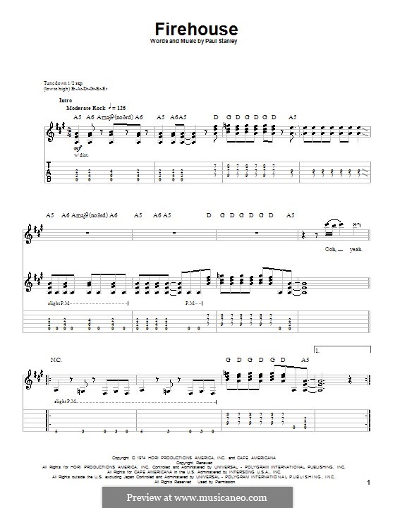 Firehouse (KISS) by P. Stanley sheet music on MusicaNeo