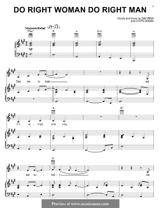 Do Right Woman Do Right Man: For voice and piano or guitar (Arethra Franklin) by Chips Moman, Dan Penn