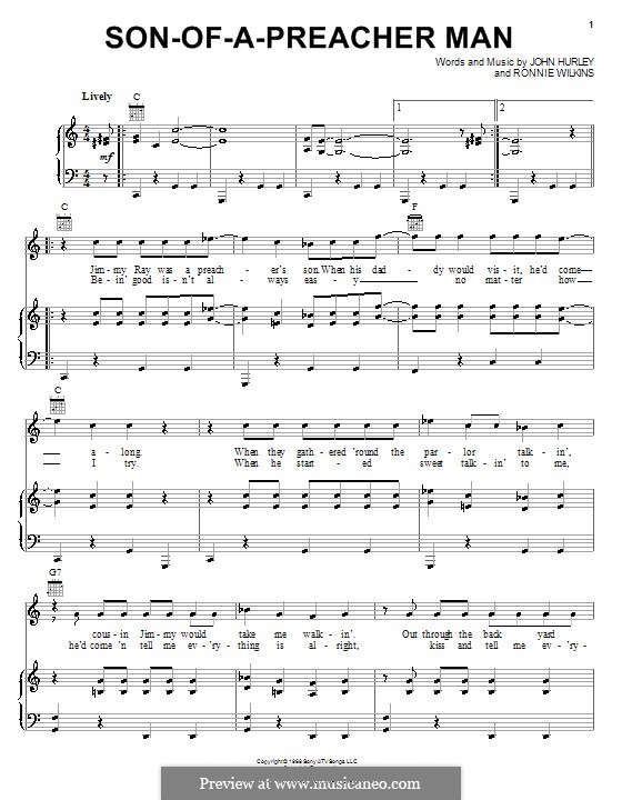 Son of a Preacher Man (Dusty Springfield): For voice and piano or guitar (C Major) by John Hurley, Ronnie Wilkins