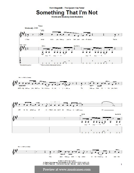 Something I'm Not (Megadeth): For guitar with tab by Dave Mustaine