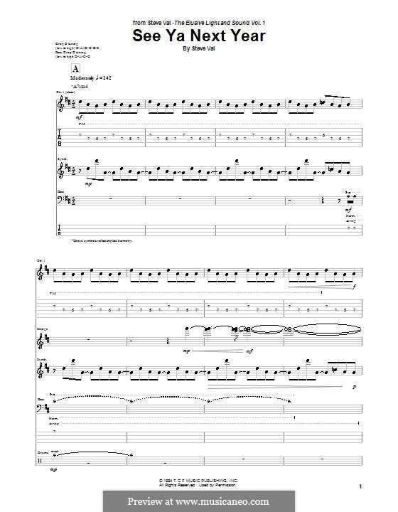 See Ya Next Year: For guitar with tab by Steve Vai