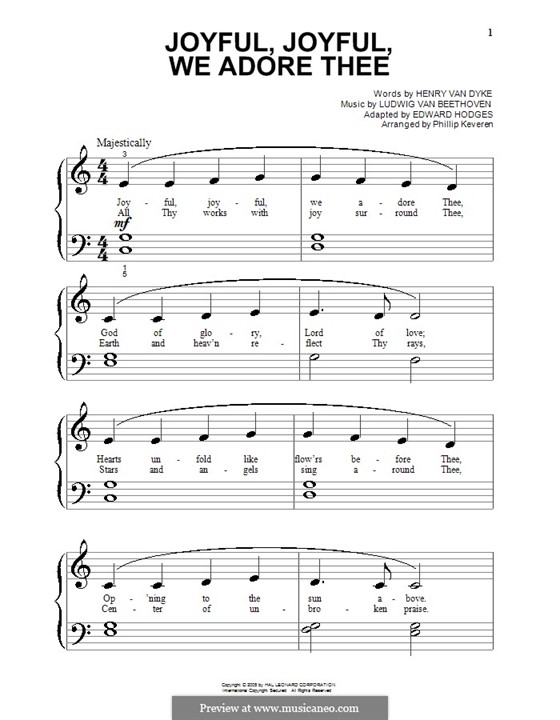 Ode to Joy, for Piano: Very easy version by Ludwig van Beethoven