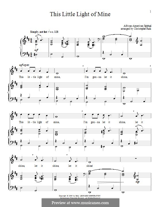 This Little Light of Mine (Printable scores): For voice and piano (or guitar) by folklore