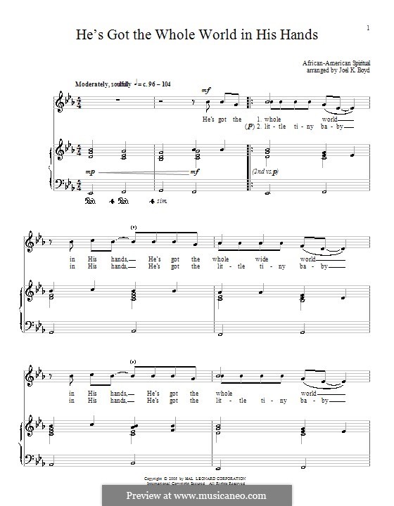 He's Got the Whole World in His Hands: For voice and piano (or guitar)...