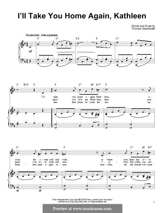 I'll Take You Home Again, Kathleen: For voice and piano (or guitar) by Thomas Payne Westendorf