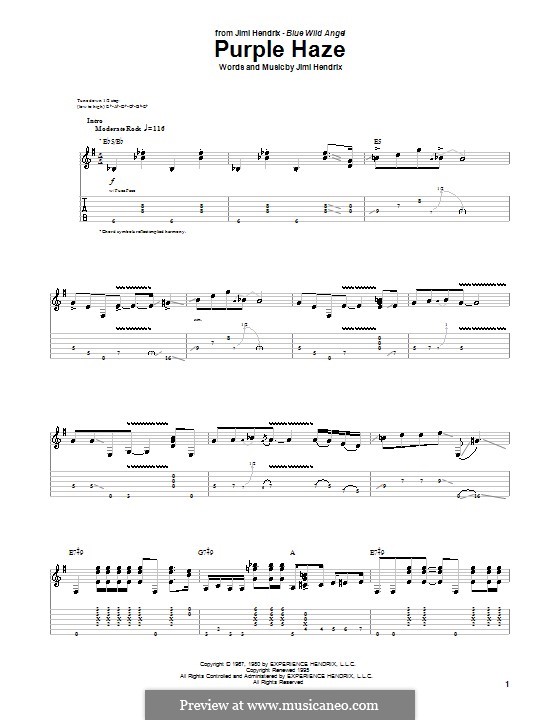 Vocal-instrumental version: For guitar with tab by Jimi Hendrix