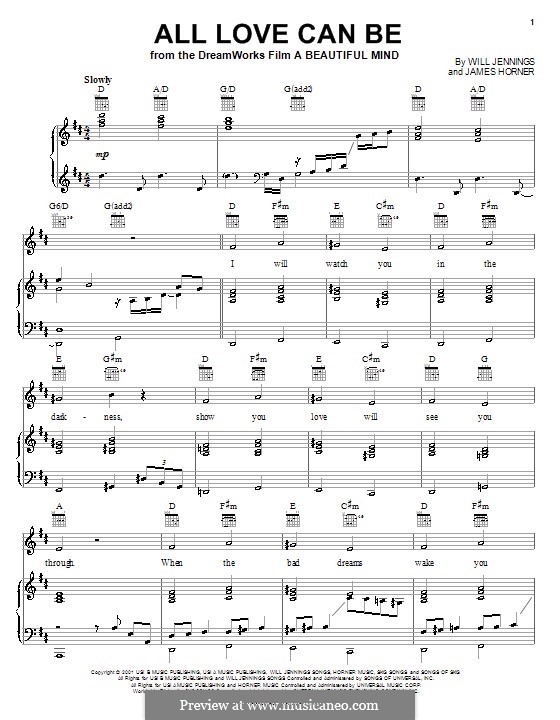 All Love Can Be (from A Beautiful Mind): For voice and piano (or guitar) by James Horner