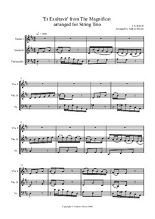 Magnificat in D Major, BWV 243: Et Exultavit, for string trio by Johann Sebastian Bach