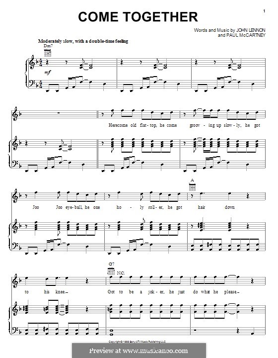 Come Together (The Beatles): For voice and piano or guitar (D Minor) by John Lennon, Paul McCartney