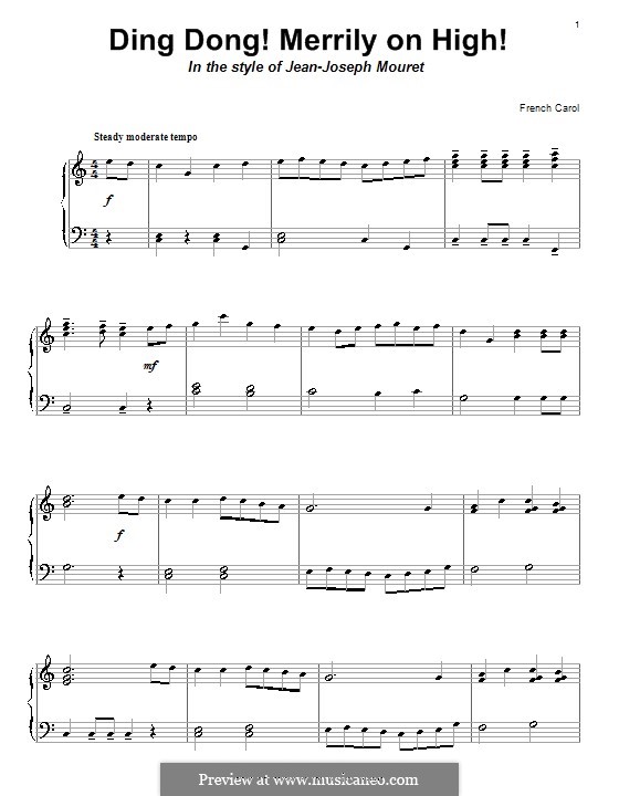 Ding Dong! Merrily on High (Printable Scores): For piano (C Major) by folklore