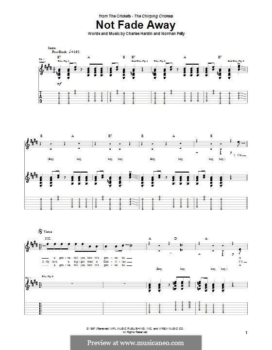 Not Fade Away (The Rolling Stones): For guitar with tabulature by Charles Hardin, Norman Petty