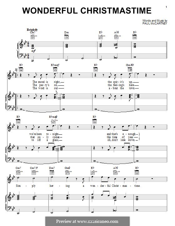 Wonderful Christmastime by P. McCartney sheet music on MusicaNeo