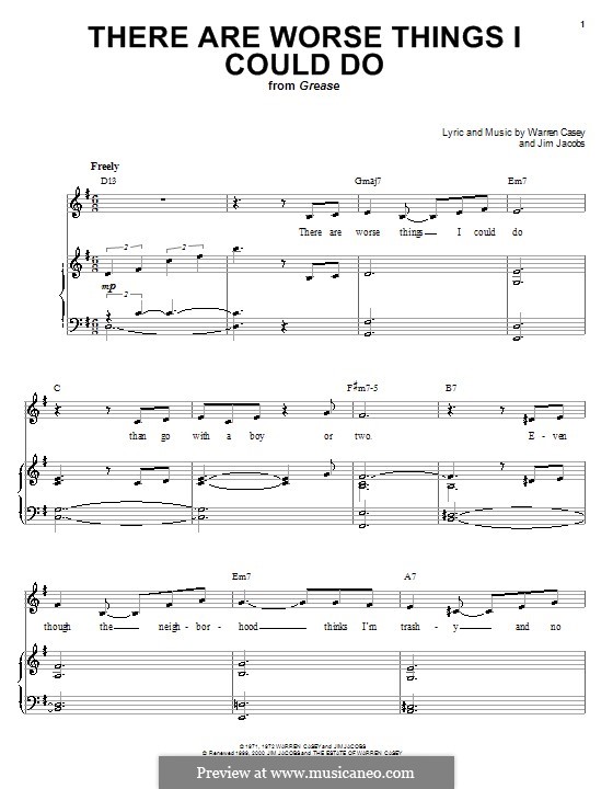 There Are Worse Things I Could Do (from Grease): For voice and piano or guitar (Stockard Channing) by Jim Jacobs, Warren Casey