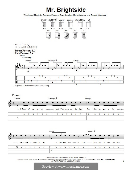 Mr. Brightside (The Killers): For easy guitar with tabulature by Brandon Flowers, Dave Keuning, Mark Stoermer, Ronnie Vannucci