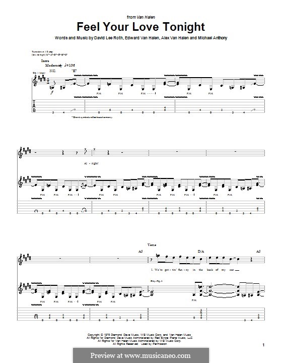 Feel Your Love Tonight (Van Halen): For guitar with tab by Alex Van Halen, Edward Van Halen, Michael Anthony