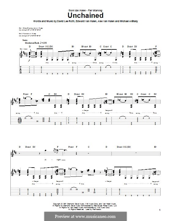 Unchained (Van Halen): For guitar with tab by Alex Van Halen, Edward Van Halen, Michael Anthony