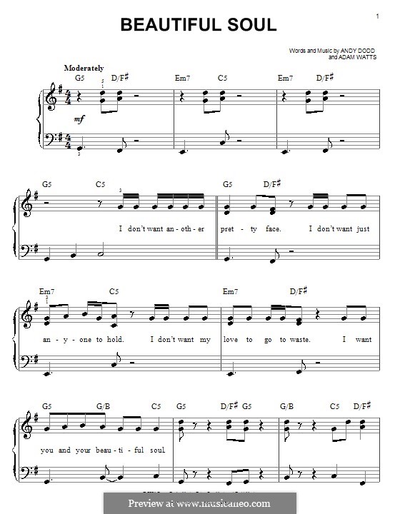 Beautiful Soul (Jesse McCartney): For easy piano by Adam Watts, Andrew Dodd