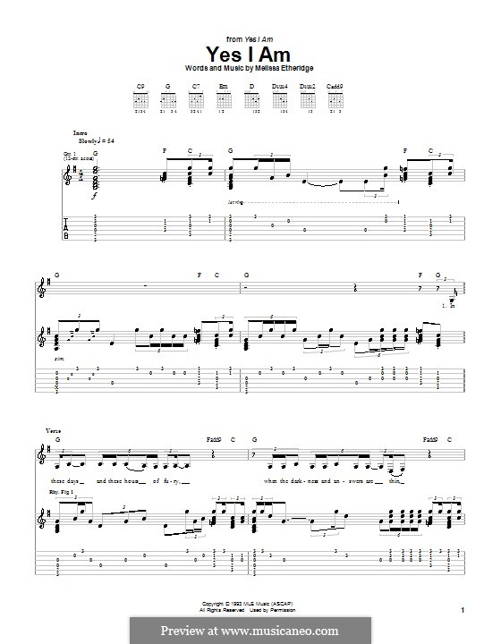Yes I am: For guitar with tab by Melissa Etheridge