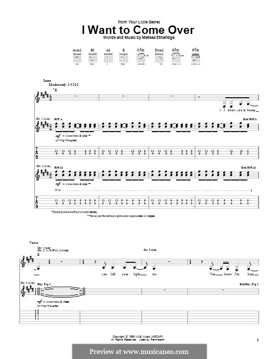 I Want to Come Over: For guitar with tab by Melissa Etheridge