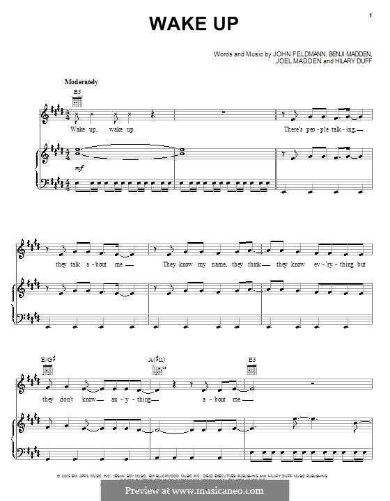 Wake Up (Hilary Duff): For voice and piano (or guitar) by Benji Madden, Joel Madden, John Feldmann