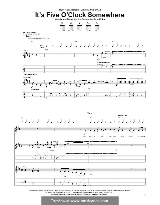 It's Five O'Clock Somewhere (Alan Jackson & Jimmy Buffett): For guitar with tab by Don Rollins, James Brown