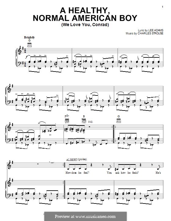 A Healthy, Normal American Boy (We Love You, Conrad) by Charles Strouse -  Piano, Vocal, Guitar - Digital Sheet Music