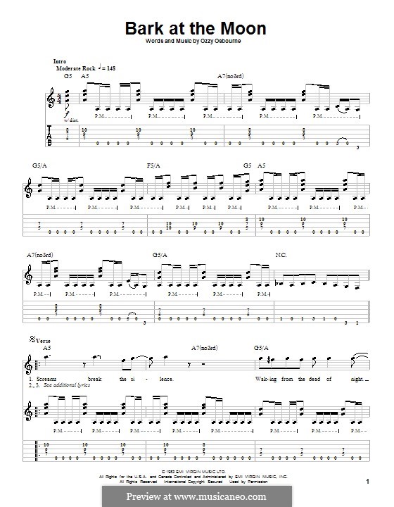 Bark at the Moon: For guitar with tab by Ozzy Osbourne