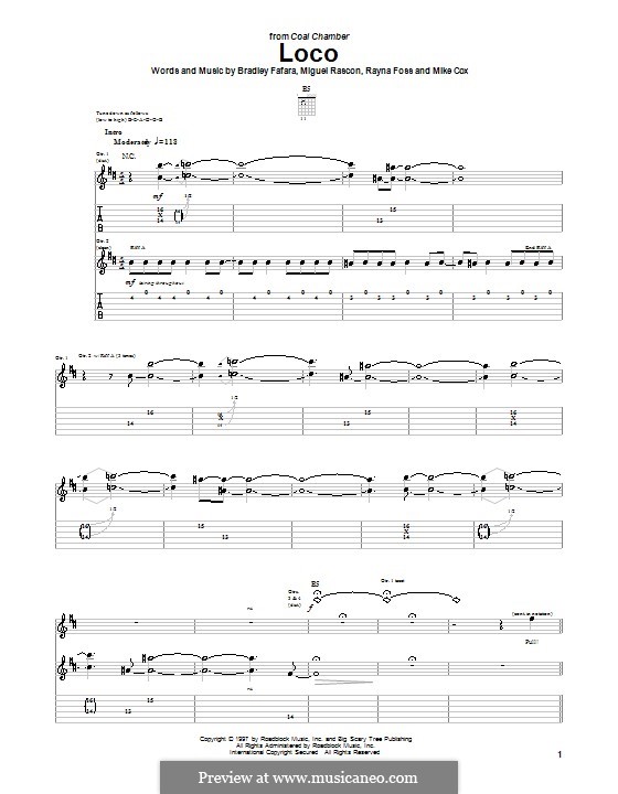 Loco (Coal Chamber): For guitar with tab by Bradley Fafara, Miguel Rascon, Mike Cox, Rayna Foss