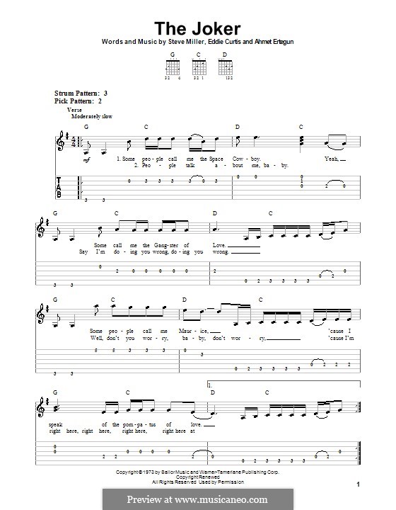 The Joker (Steve Miller Band): For guitar (very easy version) by Ahmet Ertegun, Eddie Curtis, Steve Miller