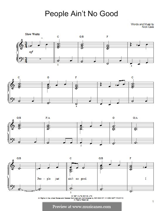 People ain't no Good (from Shrek 2): For easy piano by Nick Cave