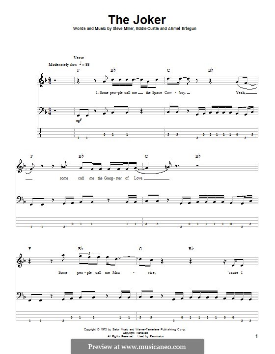 The Joker (Steve Miller Band): For bass guitar with tab by Ahmet Ertegun, Eddie Curtis, Steve Miller