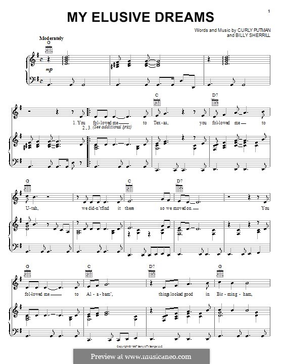 My Elusive Dreams (David Houston & Tammy Wynette): For voice and piano (or guitar) by Billy Sherrill, Curly Putman