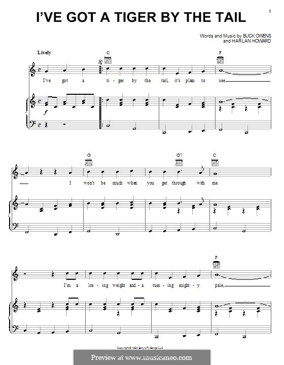 I've Got a Tiger By the Tail (Buck Owens): For voice and piano (or guitar) by Harlan Howard