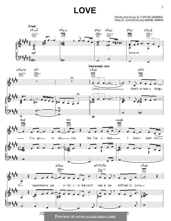 Love (Musiq Soulchild): For voice and piano (or guitar) by Andre Harris, Carvin Haggins, Taalid Johnson