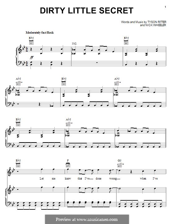 Dirty Little Secret (The All-American Rejects): For voice and piano (or guitar) by Nick Wheeler, Tyson Ritter