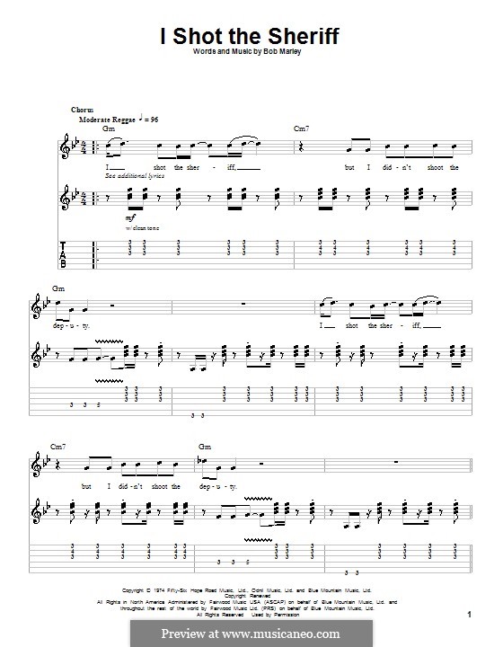 I Shot the Sheriff: For guitar with tab by Bob Marley