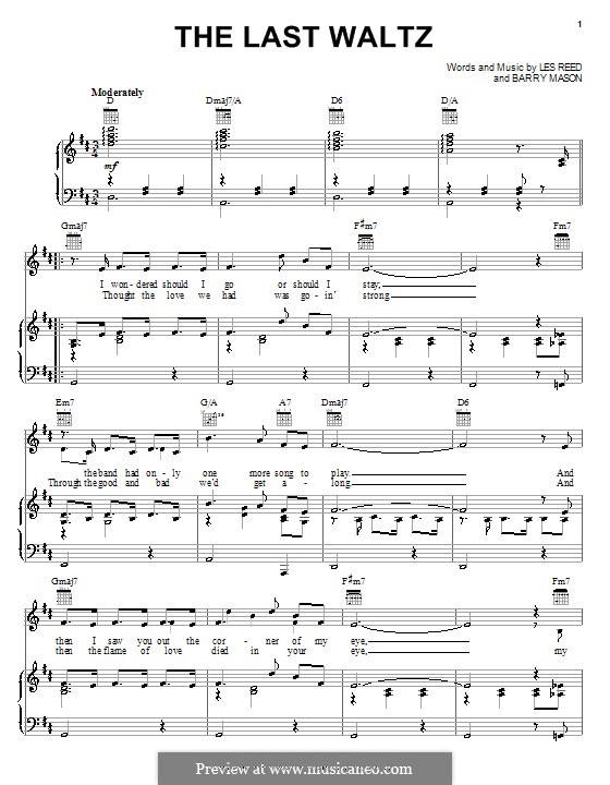 The Last Waltz: For voice and piano (or guitar) by Barry Mason, Les Reed
