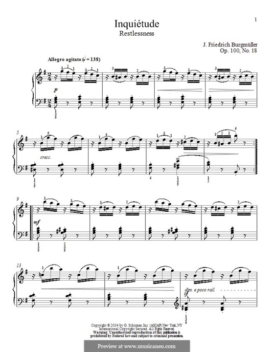 No.18 Inquiétude (Restlessness): For piano by Johann Friedrich Burgmüller