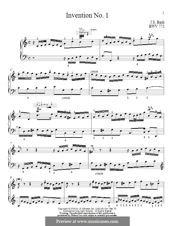 No.1 in C Major, BWV 772: For piano (high quality sheet music) by Johann Sebastian Bach
