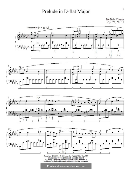 No.15 in D Flat Major: For piano by Frédéric Chopin