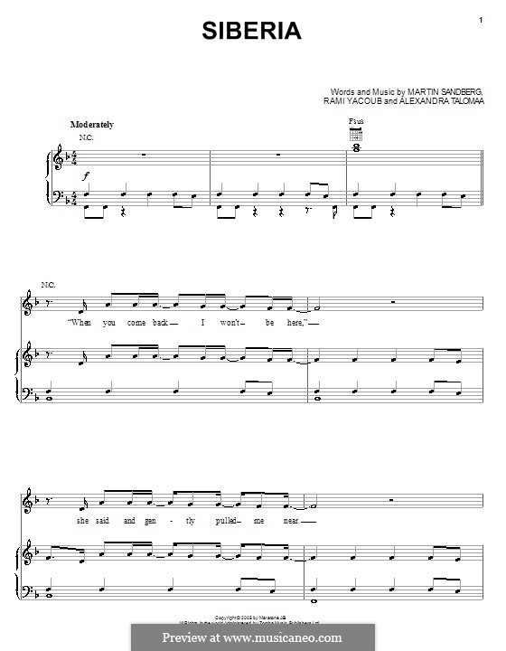 Siberia (Backstreet Boys): For voice and piano (or guitar) by Alexandra Talomaa, Max Martin, Rami Yacoub