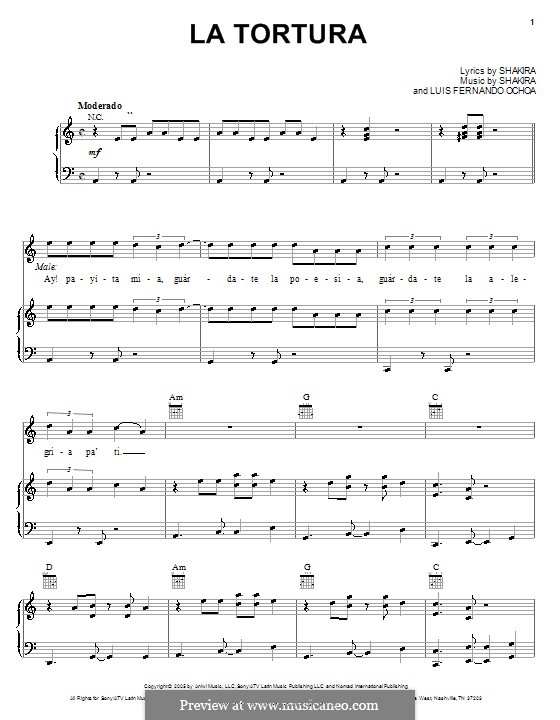 La Tortura: For voice and piano (or guitar) by Shakira, Luis Fernando Ochoa