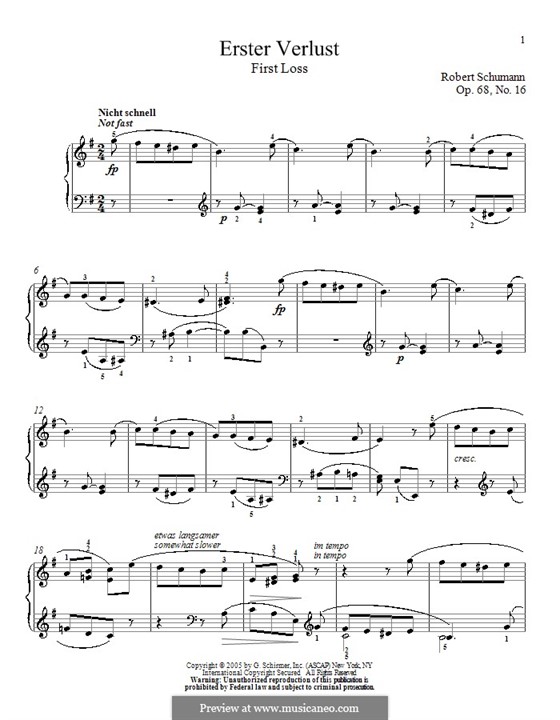 No.16 Erster Verlust (First Sorrow): For piano by Robert Schumann