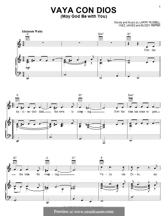 Vaya Con Dios (Les Paul & Mary Ford): For voice and piano (or guitar) by Buddy Pepper, Inez James, Larry Russell