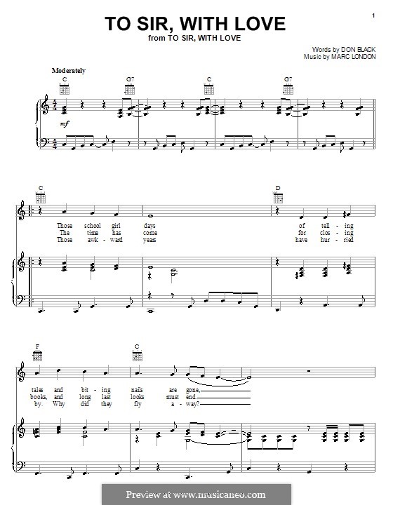 To Sir, with Love: For voice and piano (or guitar) by Marc London
