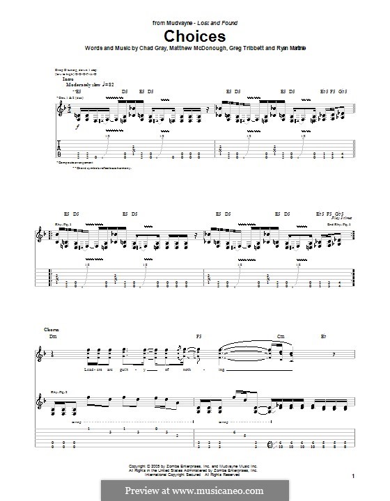 Choices (Mudvayne): For guitar with tab by Chad Gray, Greg Tribbett, Matthew McDonough, Ryan Martinie