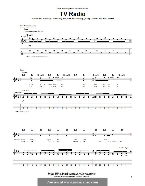 TV Radio (Mudvayne): For guitar with tab by Chad Gray, Greg Tribbett, Matthew McDonough, Ryan Martinie