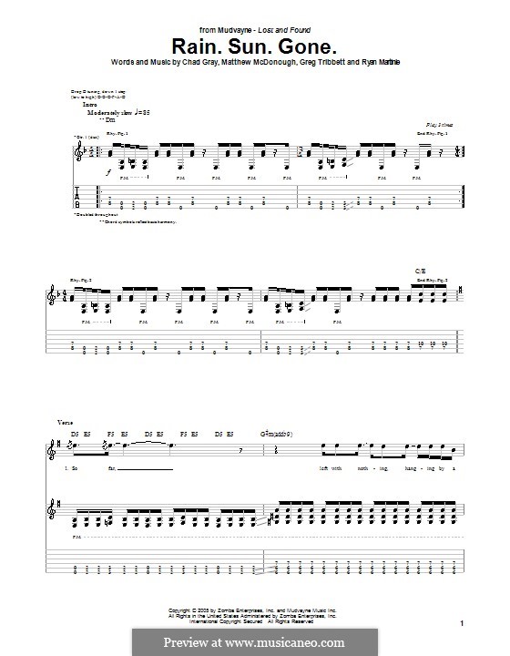 Rain.Sun.Gone (Mudvayne): For guitar with tab by Chad Gray, Greg Tribbett, Matthew McDonough, Ryan Martinie