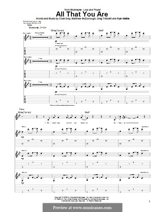 All That You Are (Mudvayne): For guitar with tab by Chad Gray, Greg Tribbett, Matthew McDonough, Ryan Martinie